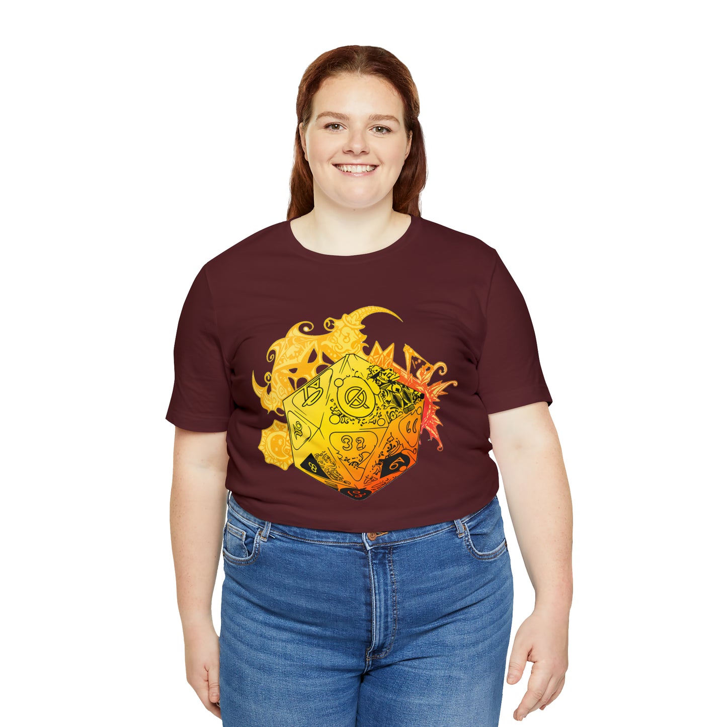 maroon-quest-thread-tee-shirt-with-large-yellow-dragon-dice-on-center-of-shirt