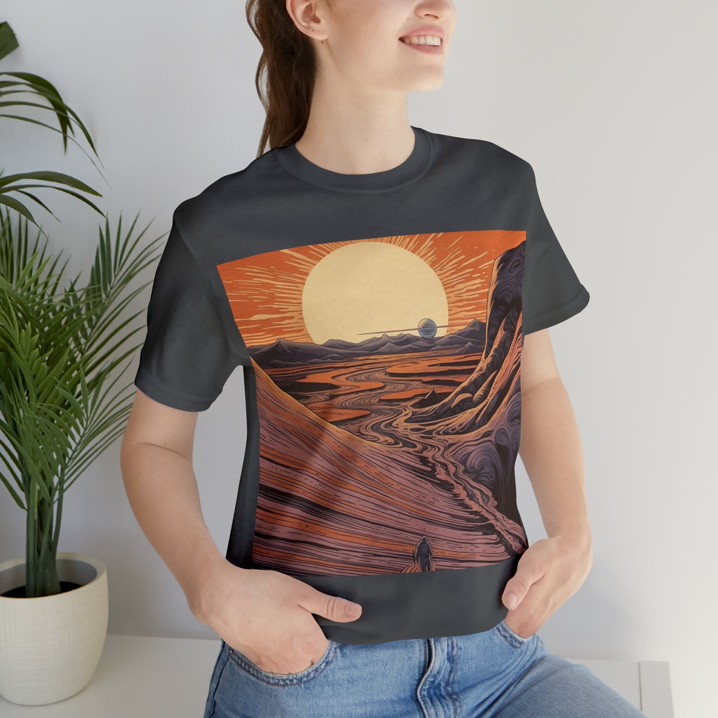 asphalt-quest-thread-tee-shirt-with-large-sunrise-over-dunes-on-center-of-shirt