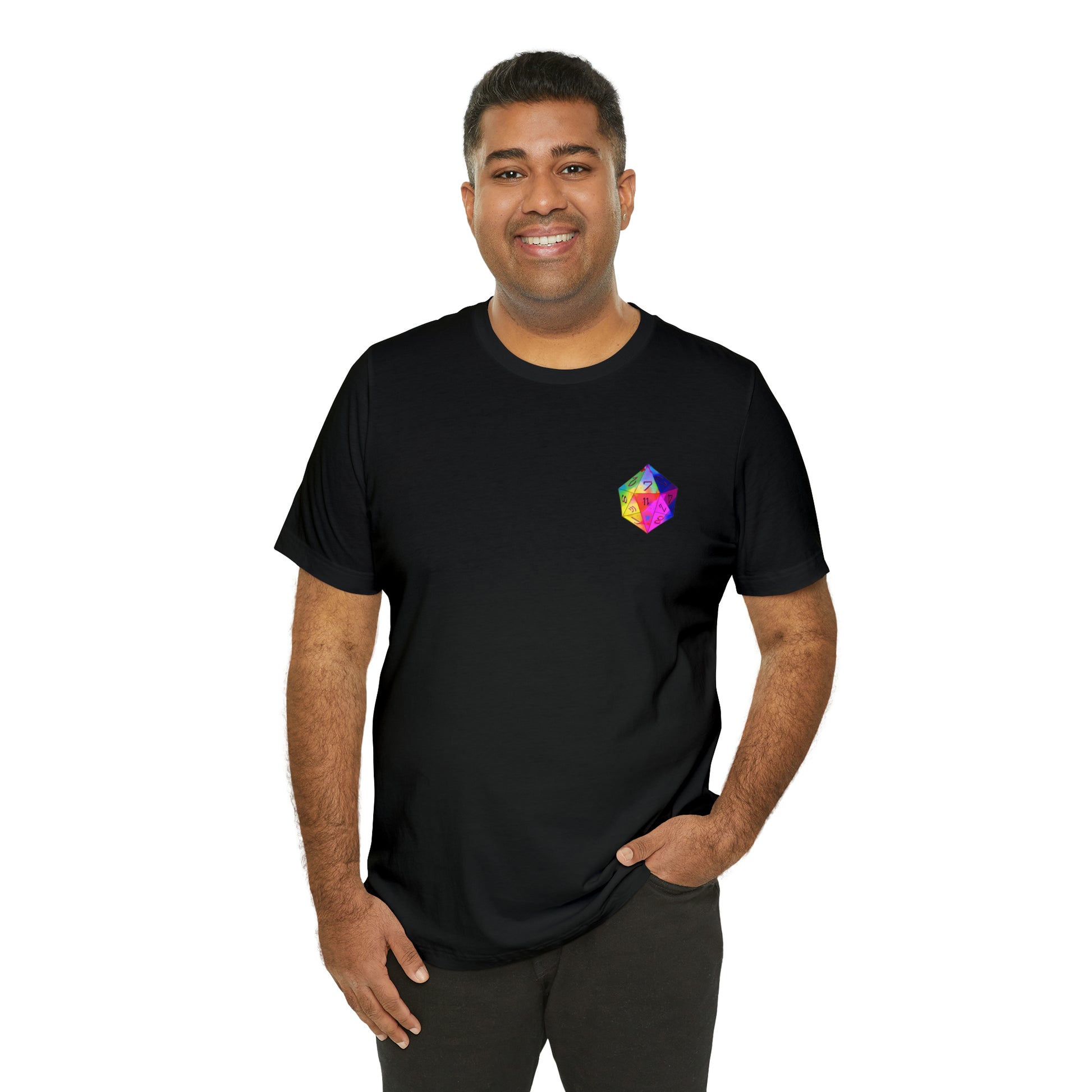 black-quest-thread-tee-shirt-with-small-rainbow-dice-on-left-chest