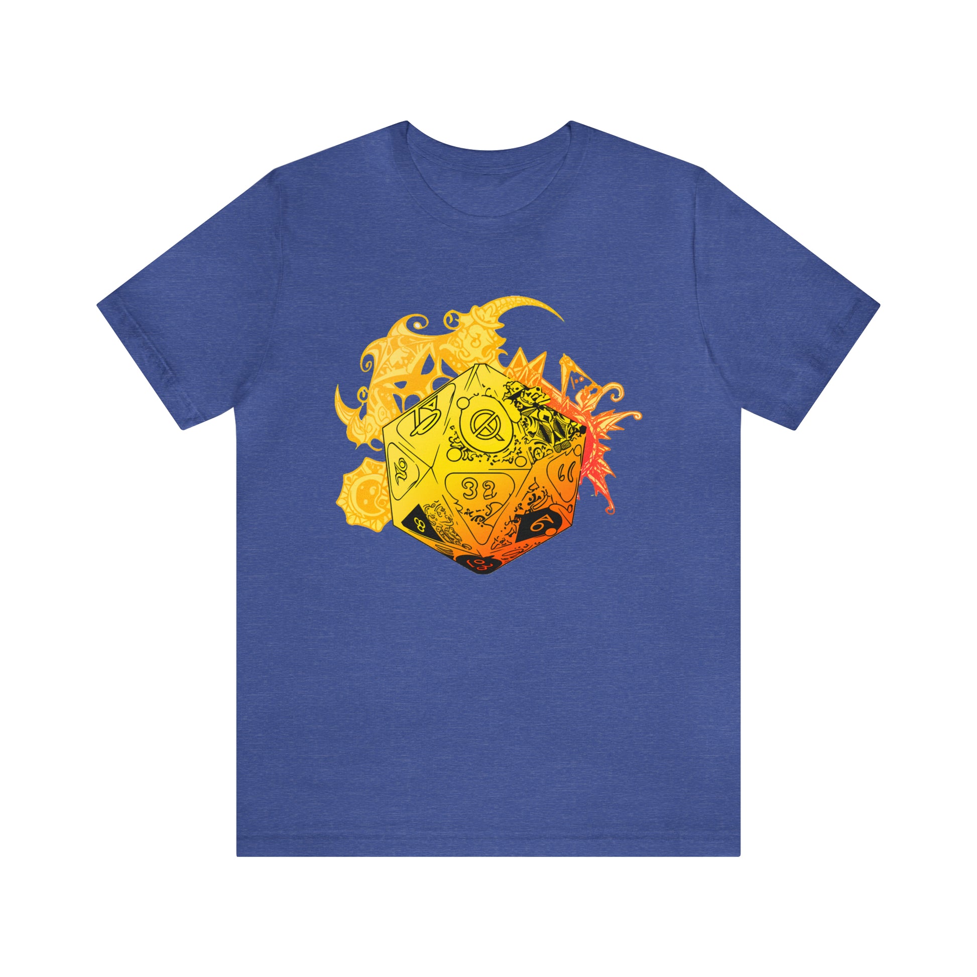 heather-true-royal-quest-thread-tee-shirt-with-large-yellow-dragon-dice-on-center-of-shirt