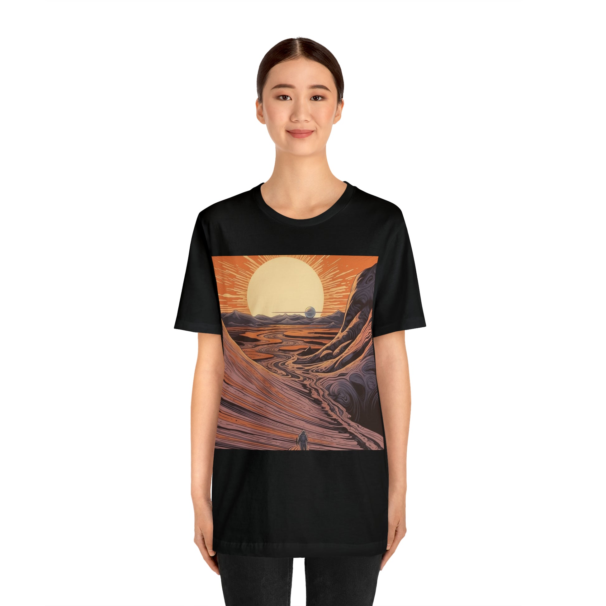 black-quest-thread-tee-shirt-with-large-sunrise-over-dunes-on-center-of-shirt