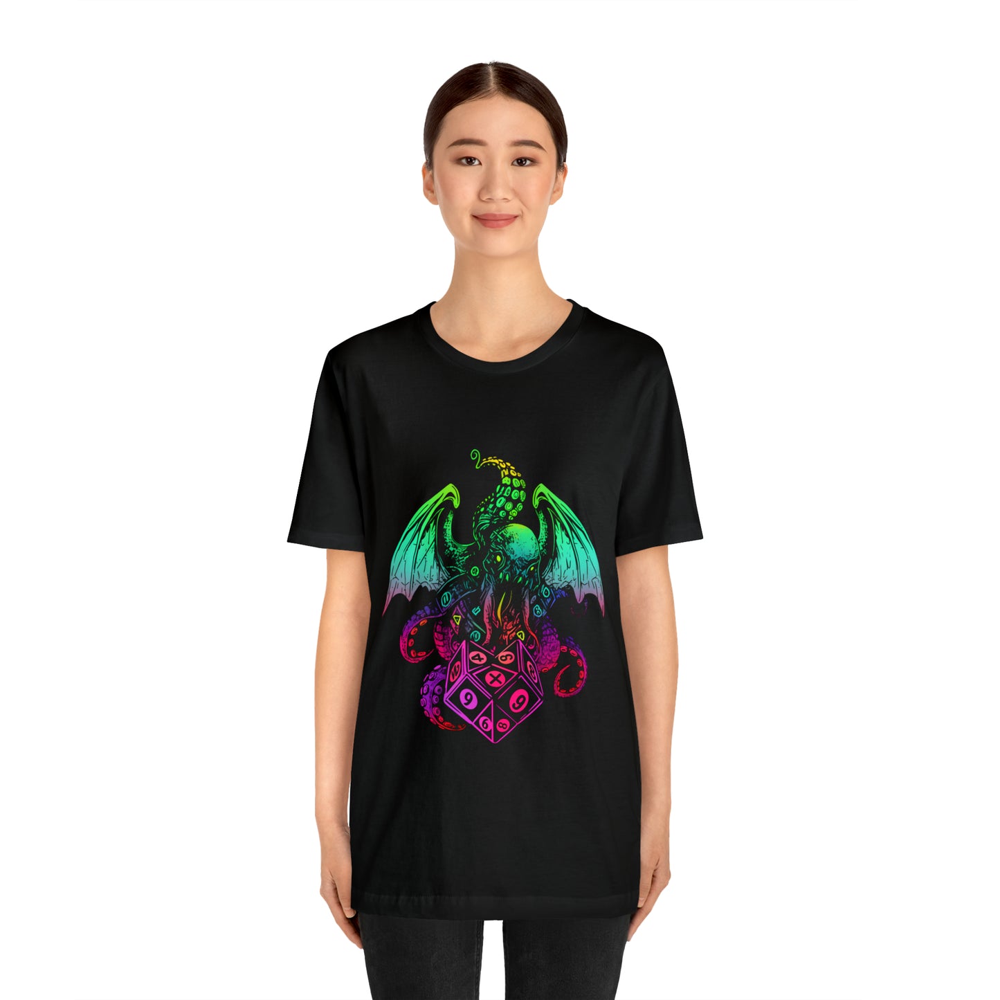 black-quest-thread-tee-shirt-with-neon-cthulhu-monster-dice-on-center