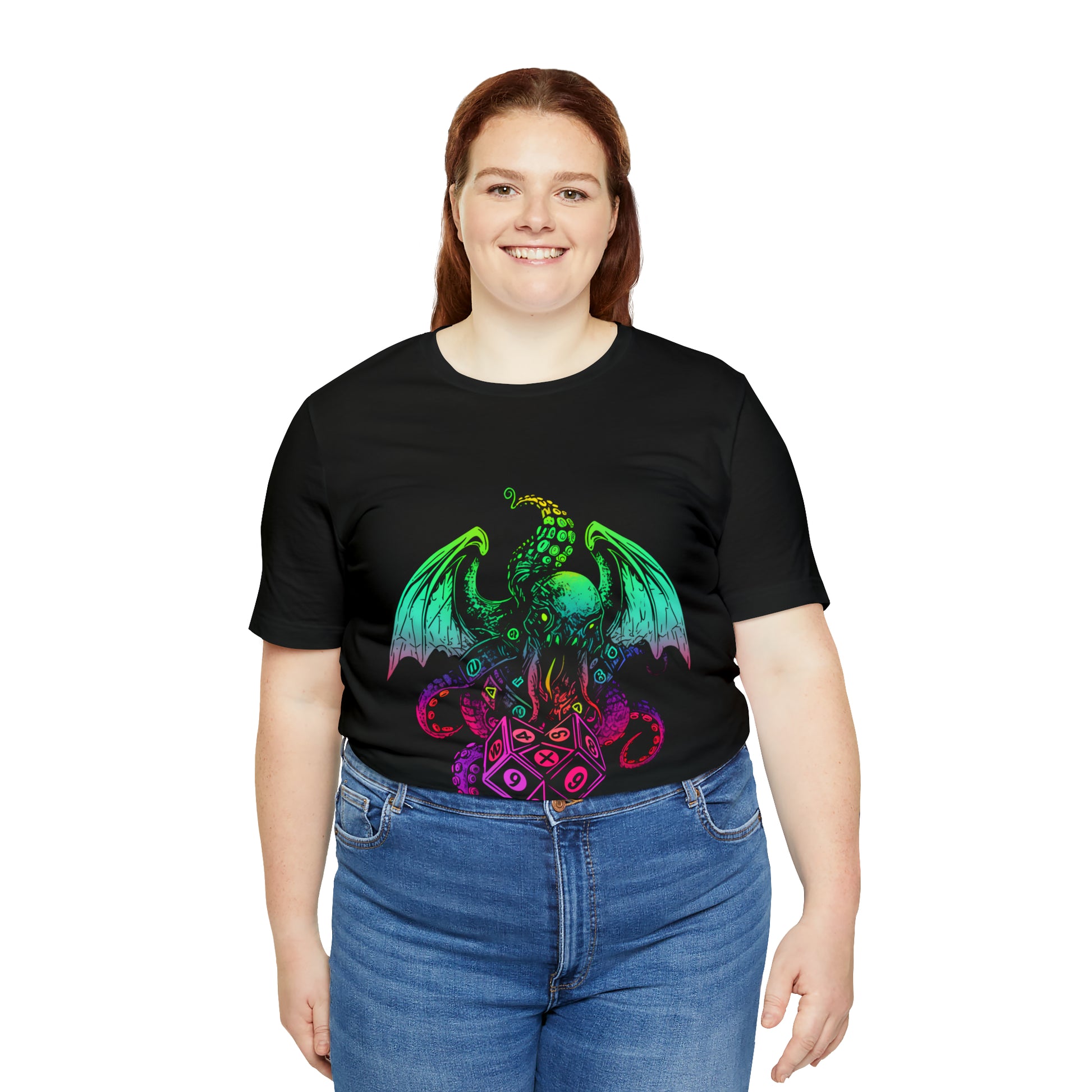 black-quest-thread-tee-shirt-with-neon-cthulhu-monster-dice-on-center