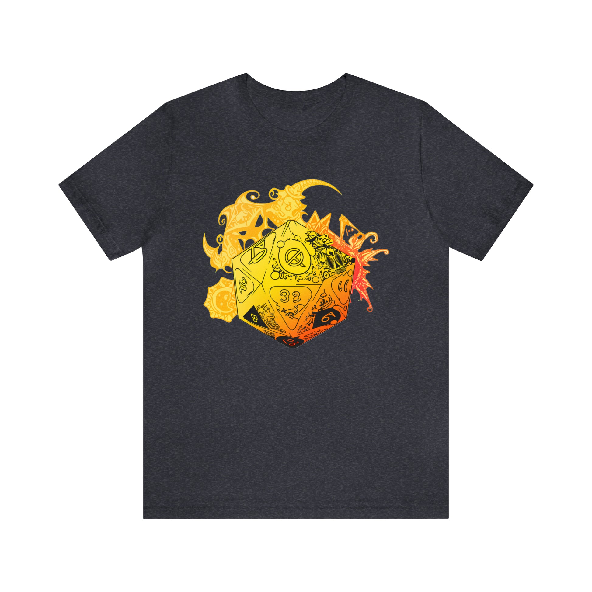 heather-navy-quest-thread-tee-shirt-with-large-yellow-dragon-dice-on-center-of-shirt