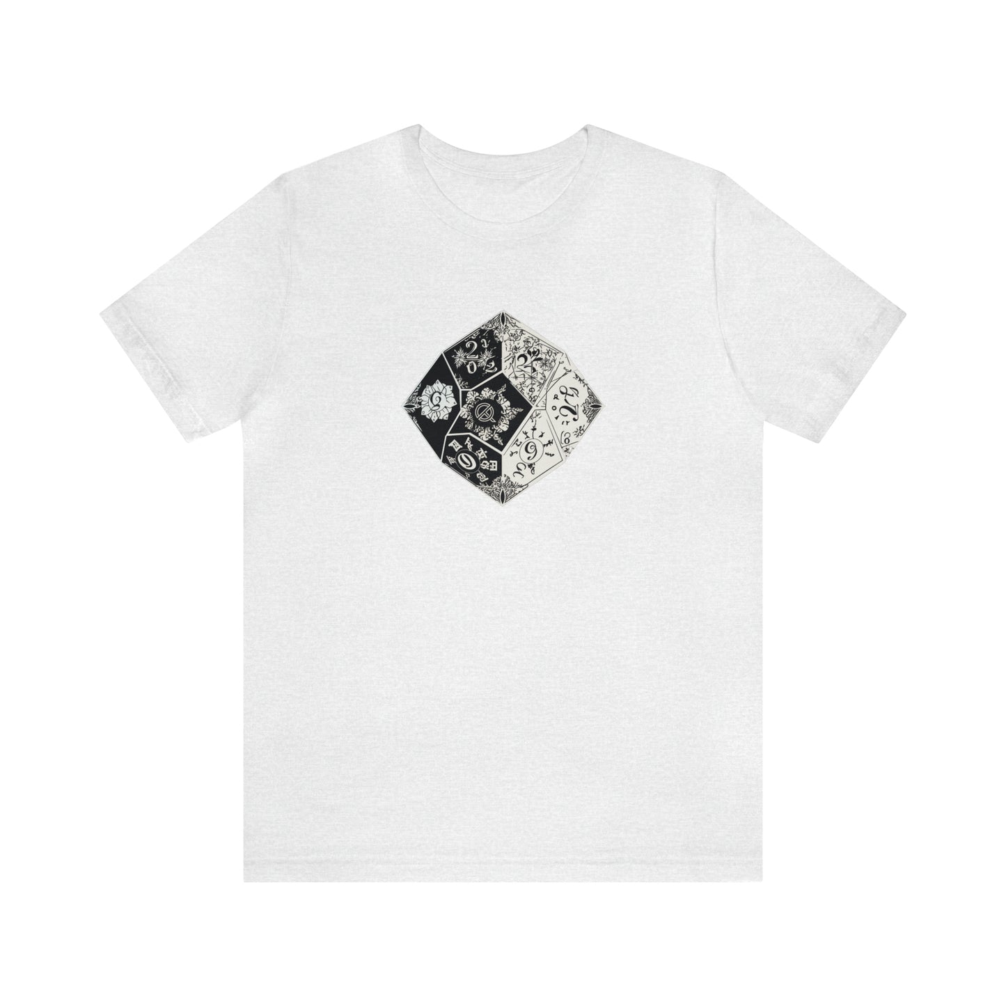 ash-quest-thread-tee-shirt-with-large-black-and-white-artistic-dice-on-center
