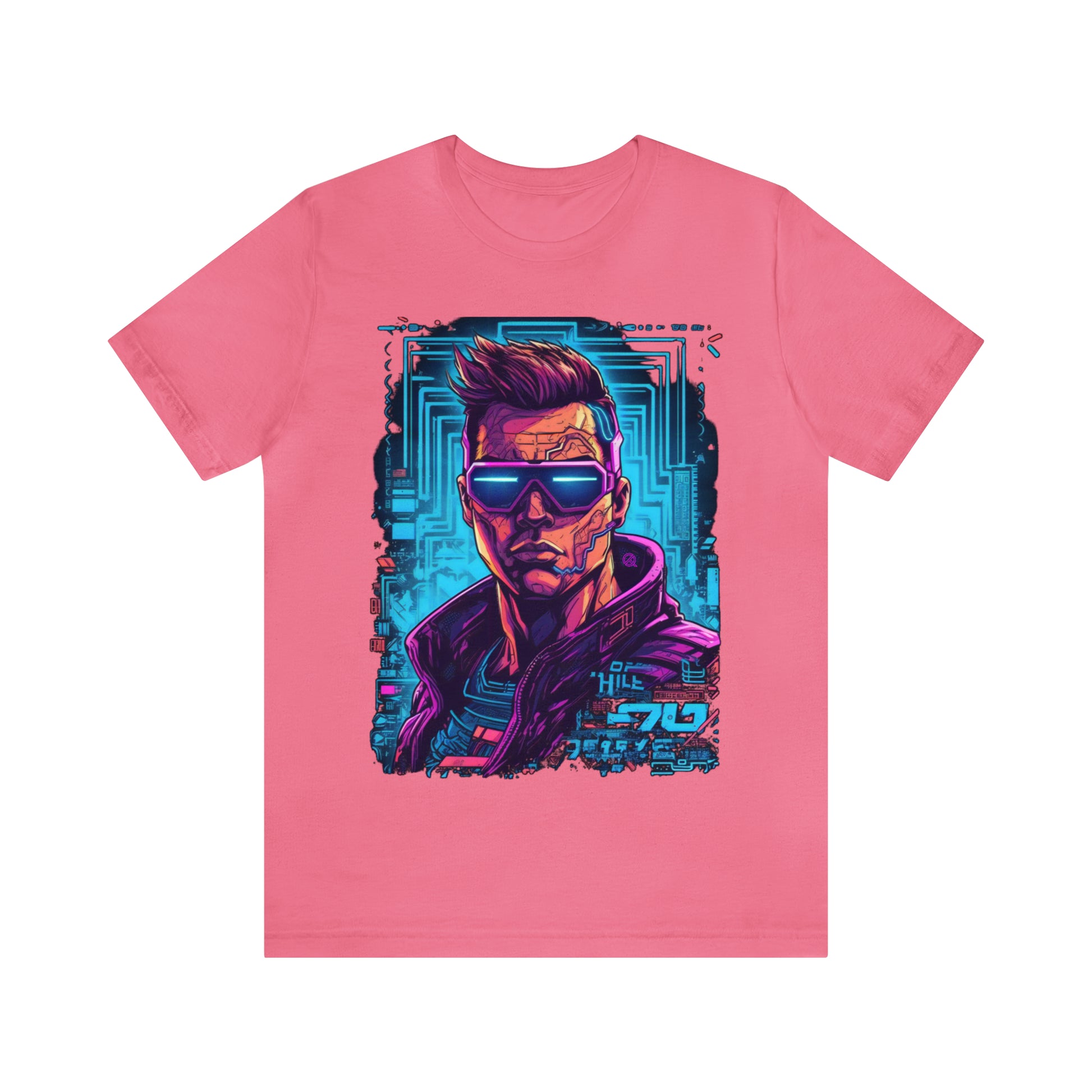 charity-pink-quest-thread-tee-shirt-with-large-neon-cyber-punk-on-center