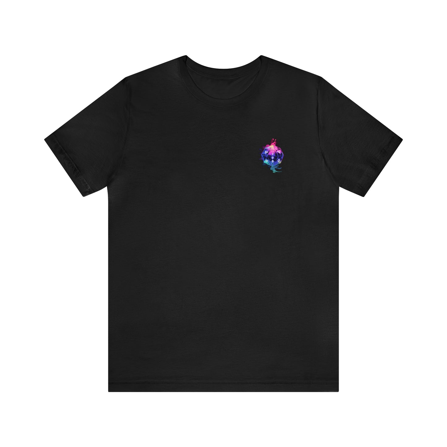 black-quest-thread-tee-shirt-with-small-neon-flame-d20-dice-on-left-chest