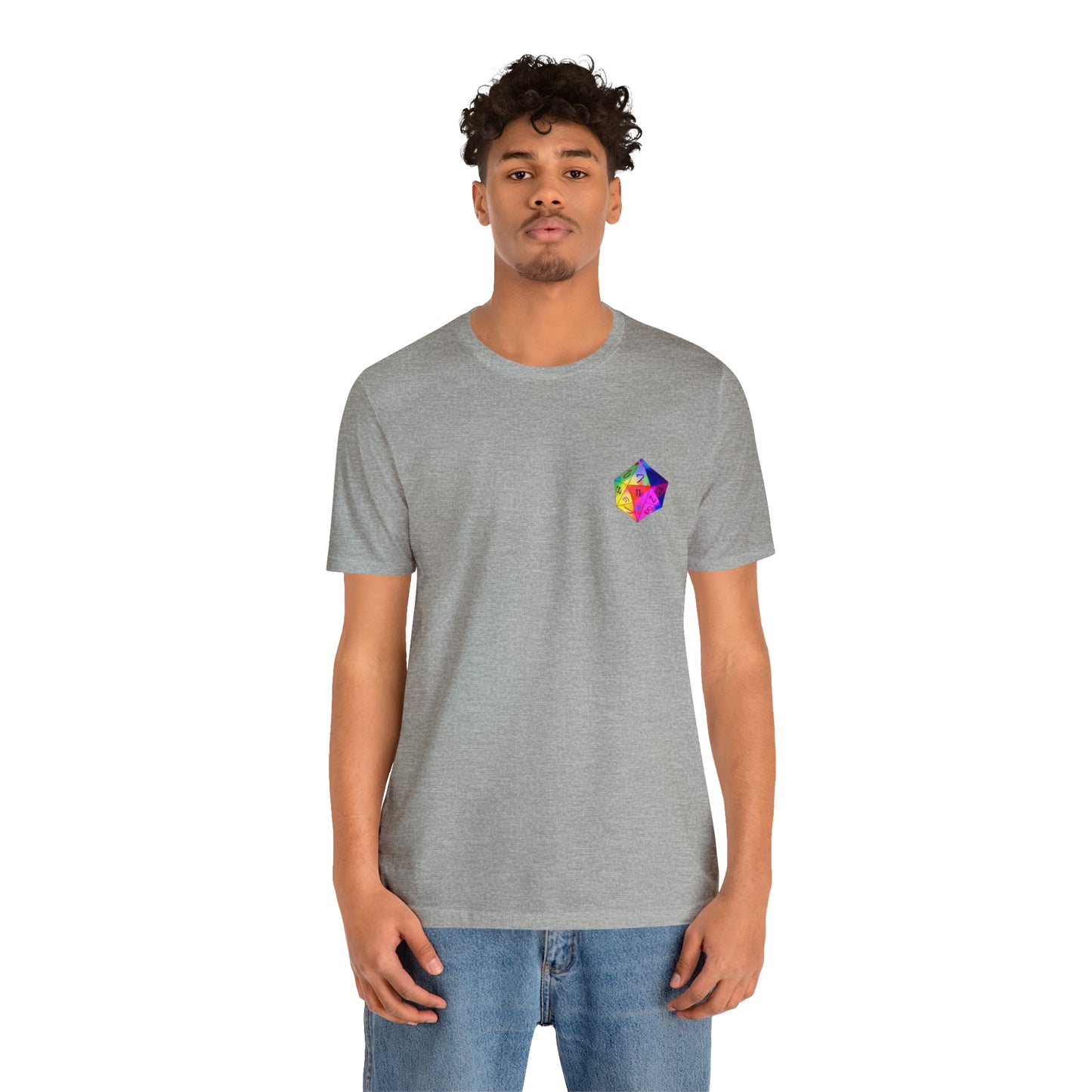 athletic-heather-quest-thread-tee-shirt-with-small-rainbow-dice-on-left-chest