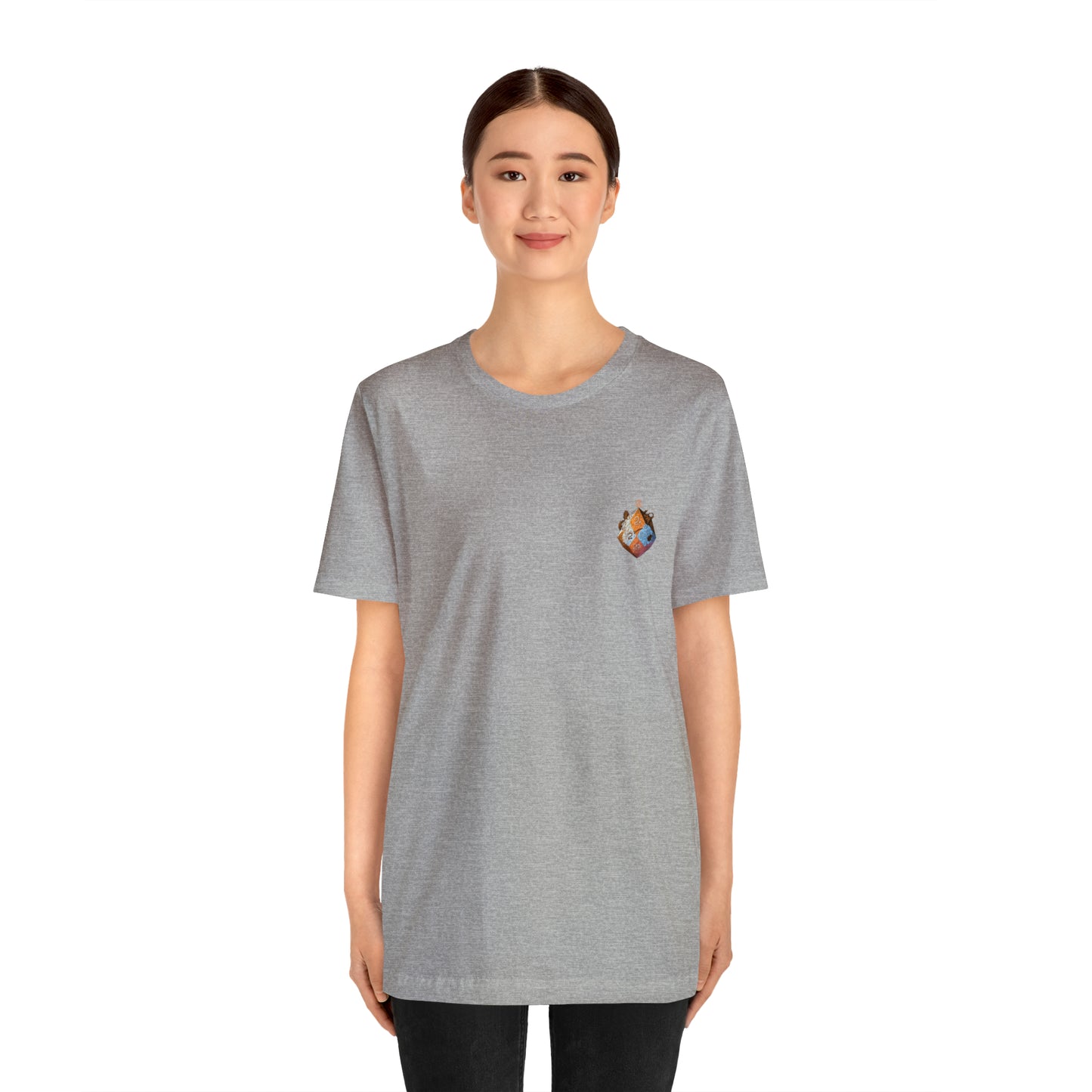 athletic-heather-quest-thread-tee-shirt-with-small-orange-blue-d20-dice-on-left-chest-of-shirt