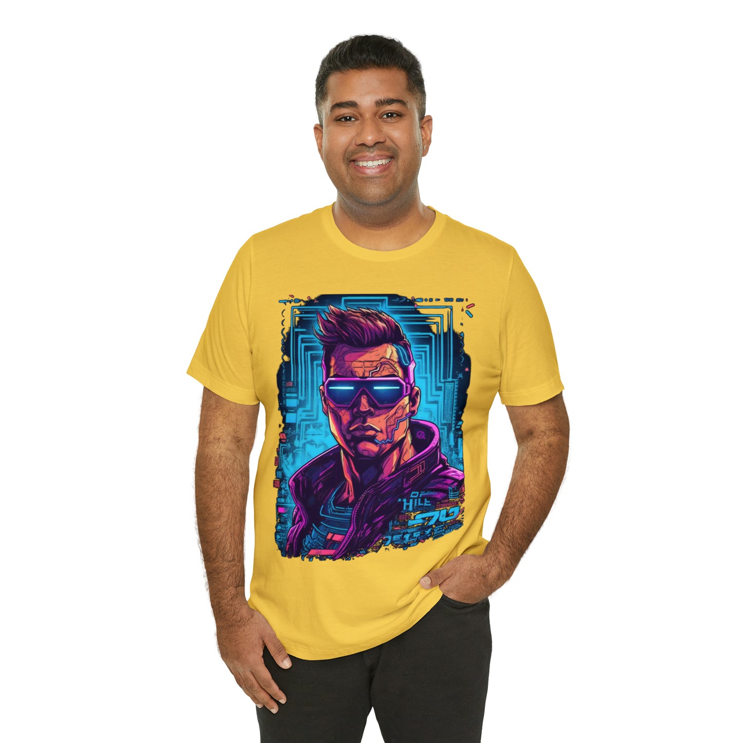 yellow-quest-thread-tee-shirt-with-large-neon-cyber-punk-on-center