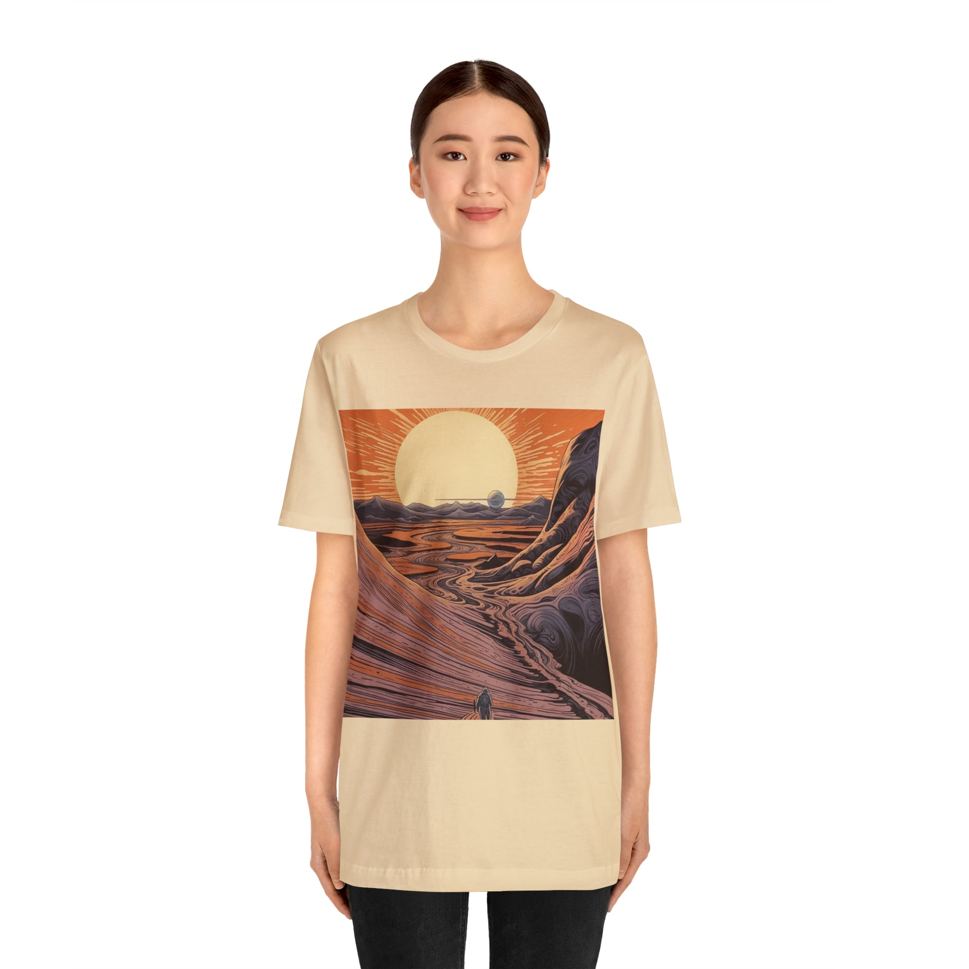 soft-cream-quest-thread-tee-shirt-with-large-sunrise-over-dunes-on-center-of-shirt