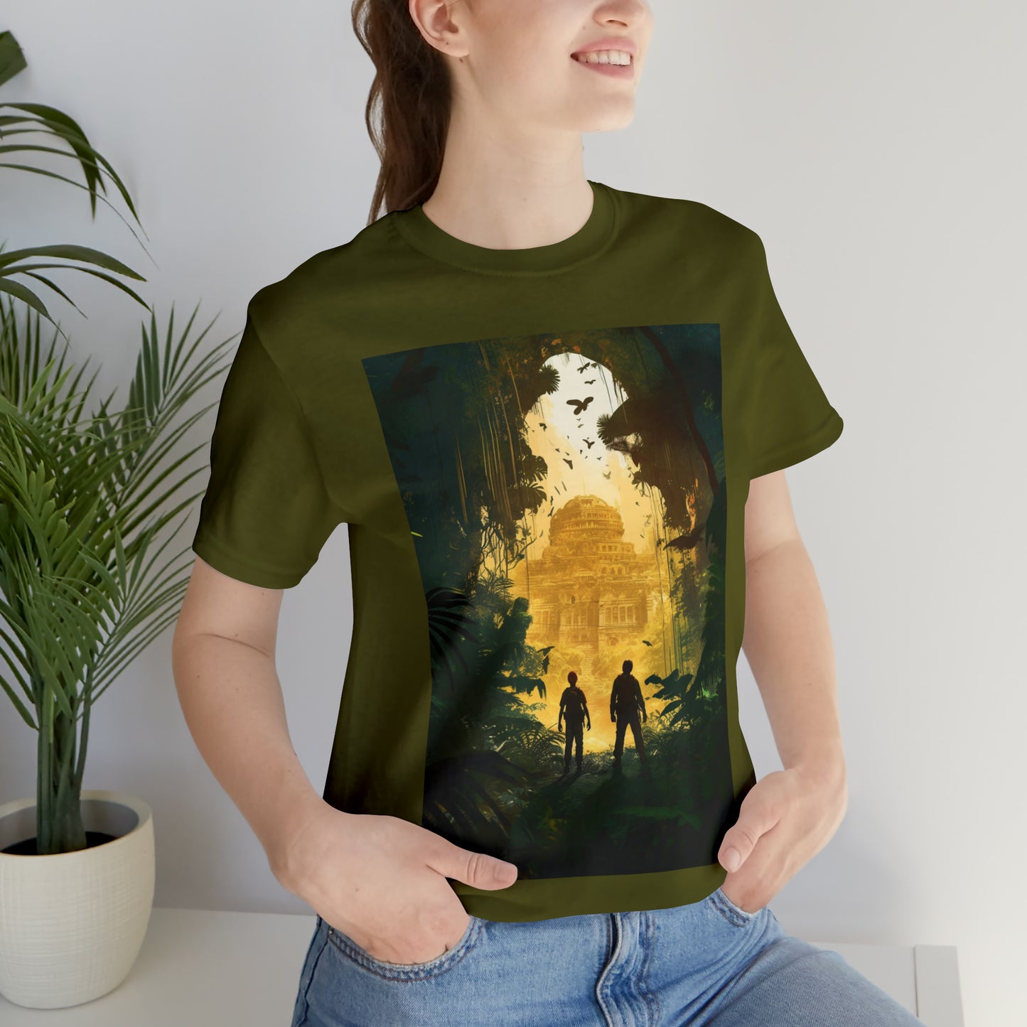 olive-quest-thread-tee-shirt-with-ruins-of-arnak-scene-on-front