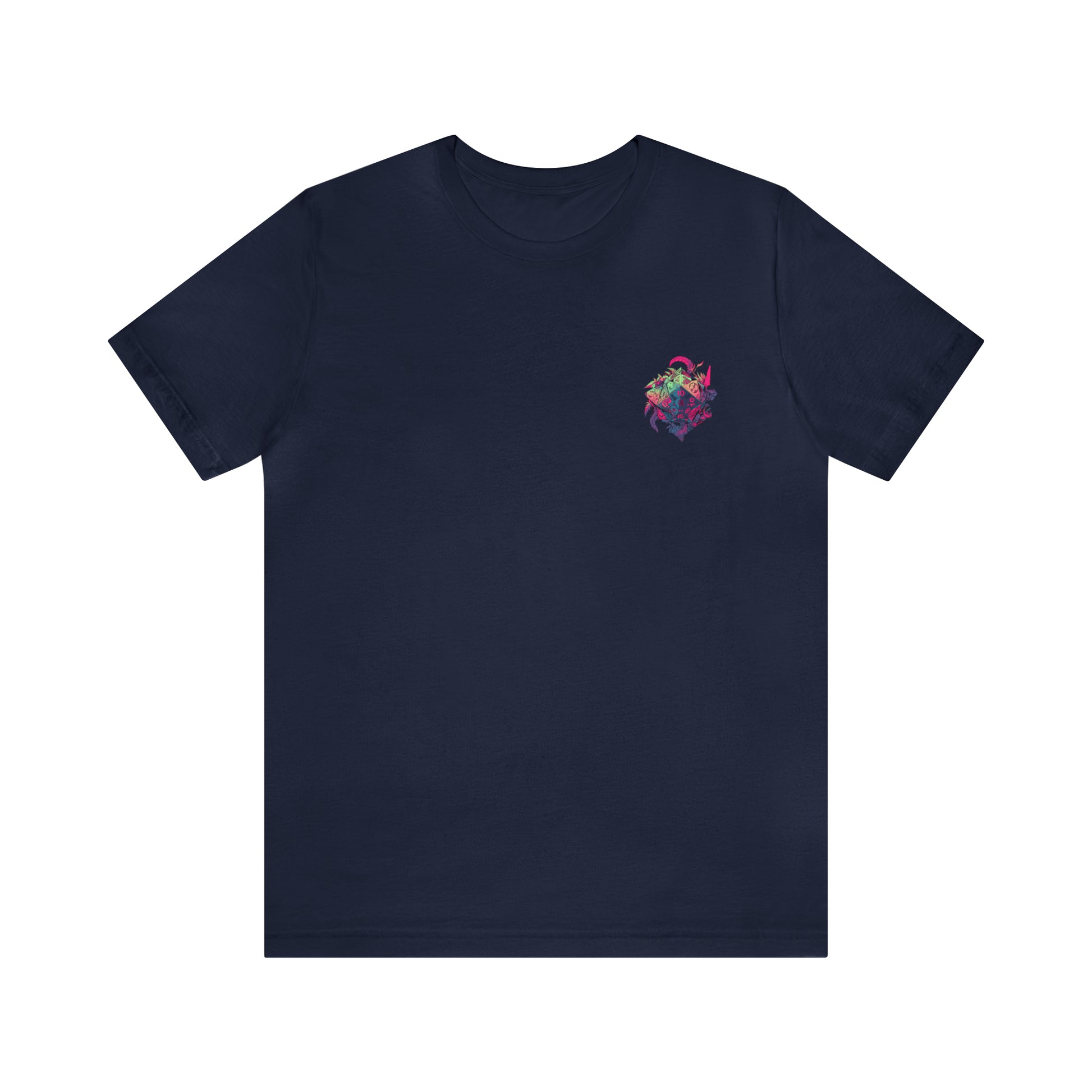 navy-quest-thread-tee-shirt-with-small-colorful-dice-in-pink-jungle-on-chest