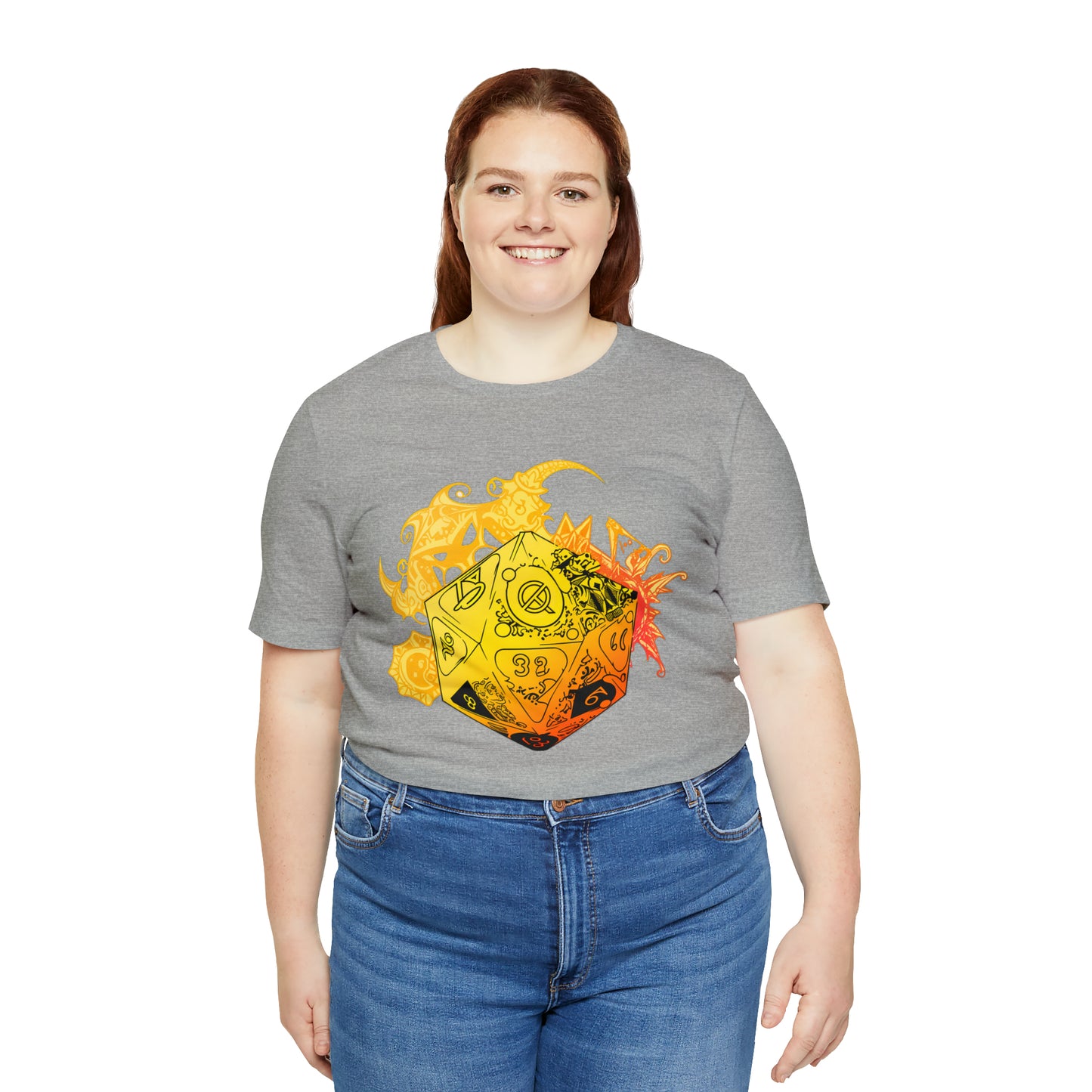 athletic-heather-quest-thread-tee-shirt-with-large-yellow-dragon-dice-on-center-of-shirt