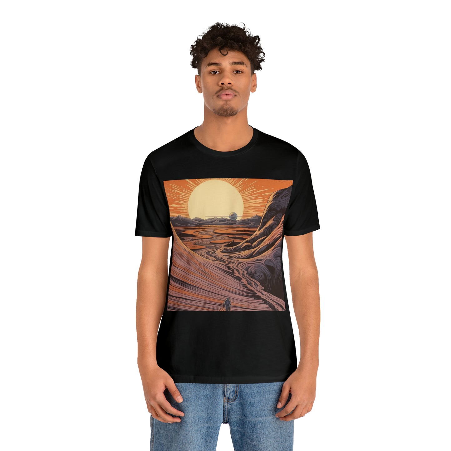 black-quest-thread-tee-shirt-with-large-sunrise-over-dunes-on-center-of-shirt