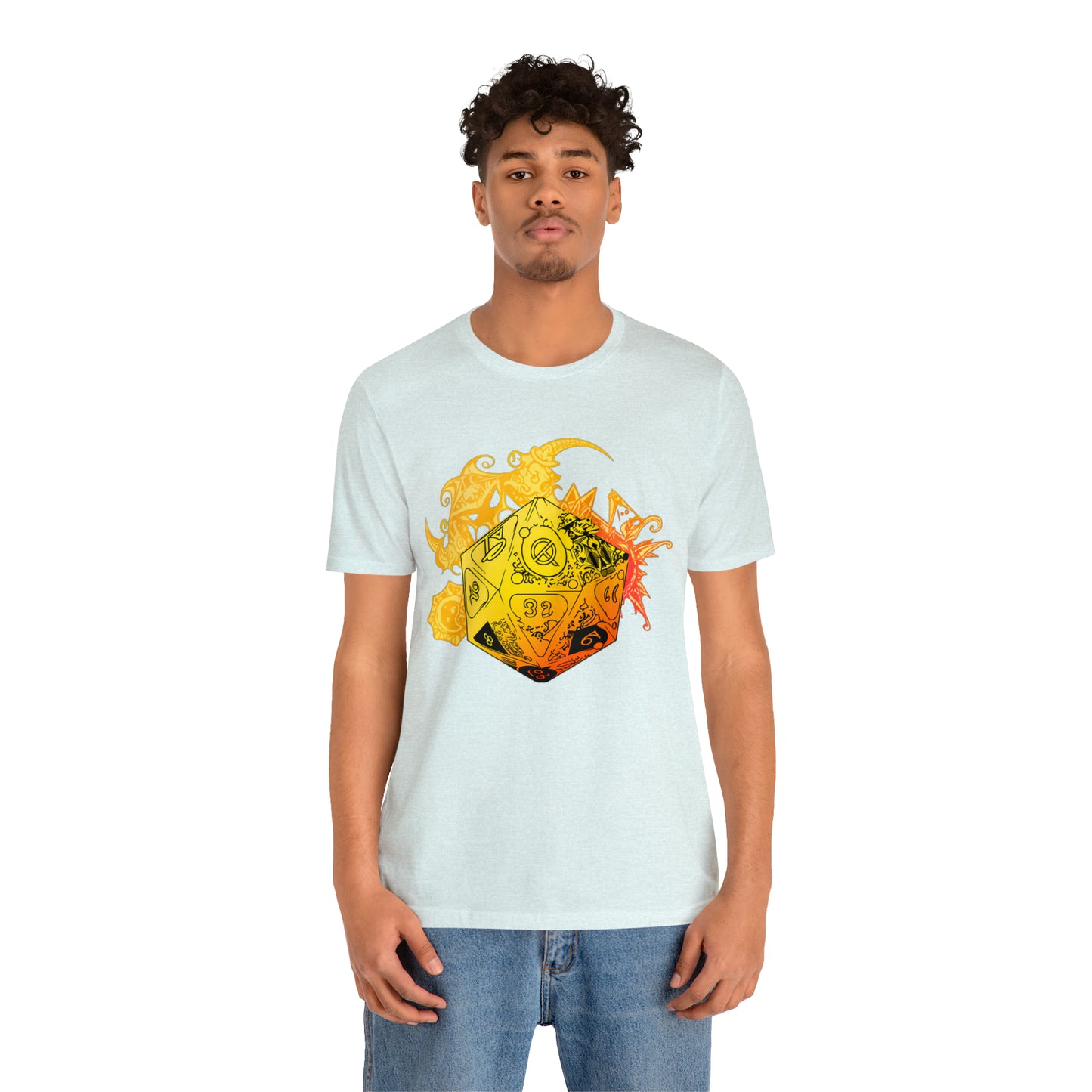 heather-ice-blue-quest-thread-tee-shirt-with-large-yellow-dragon-dice-on-center-of-shirt