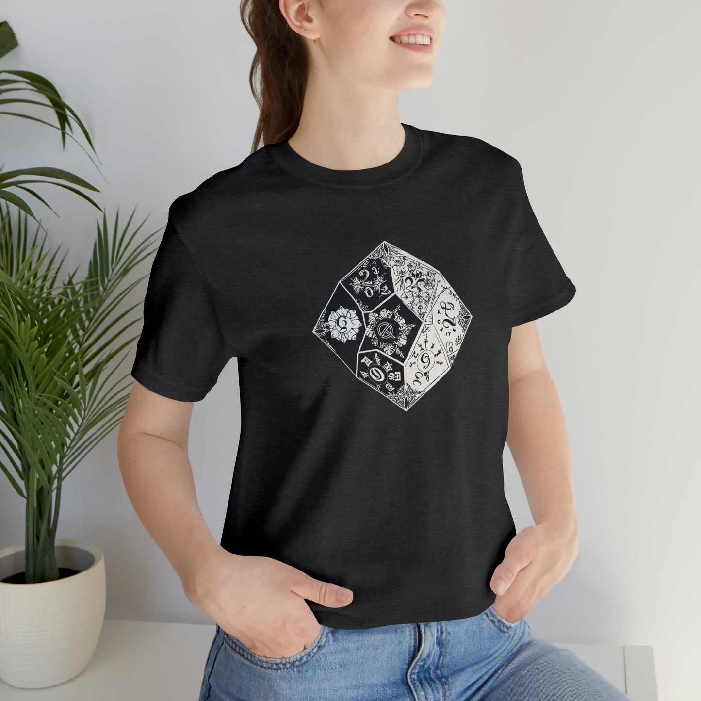 dark-grey-heather-quest-thread-tee-shirt-with-large-black-and-white-artistic-dice-on-center