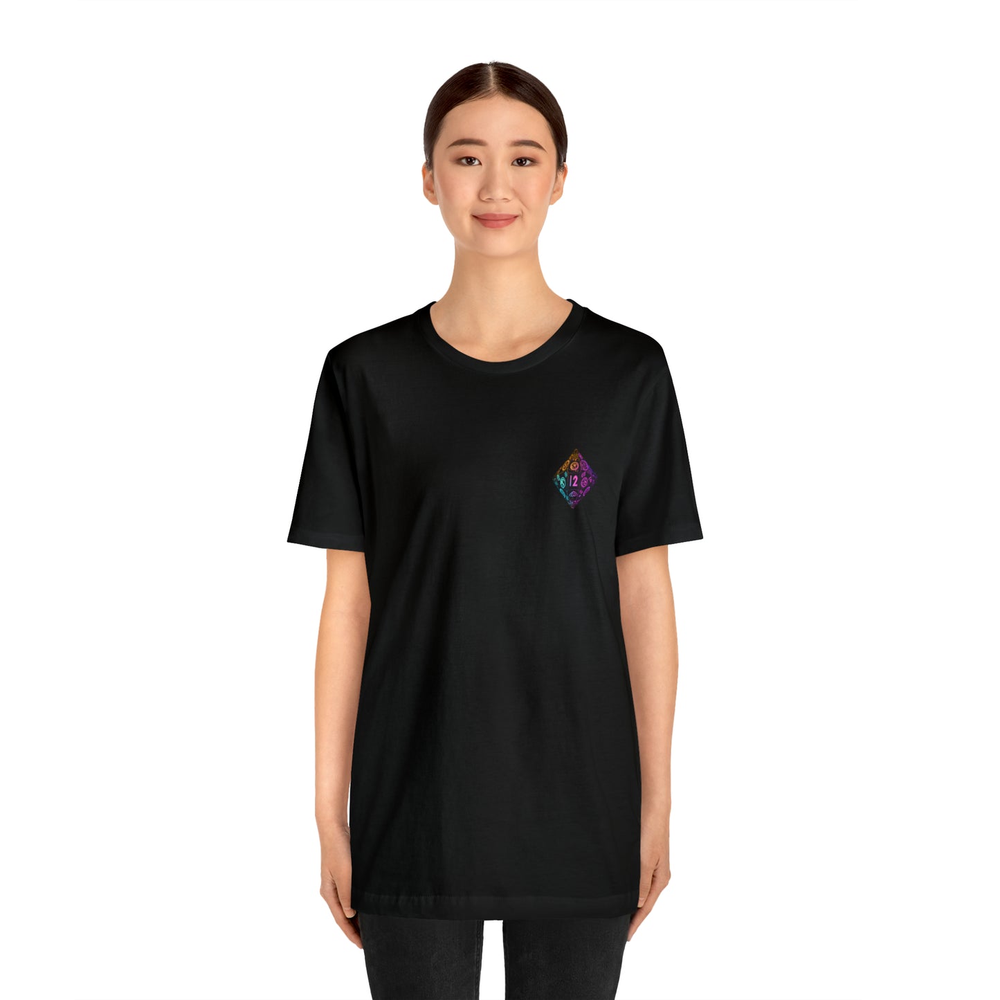 black-quest-thread-tee-shirt-with-small-neon-diamond-dice-on-left-chest