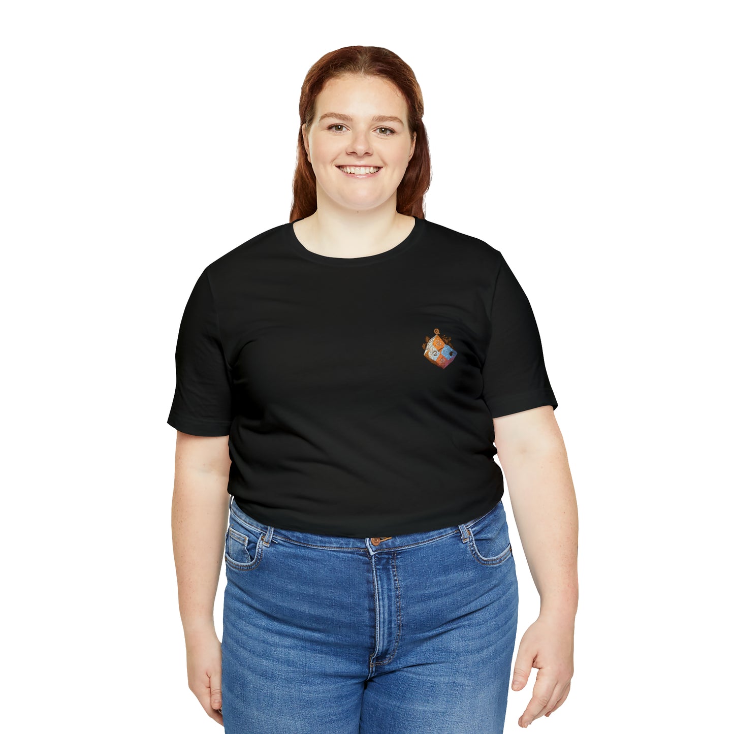 black-quest-thread-tee-shirt-with-small-orange-blue-d20-dice-on-left-chest-of-shirt