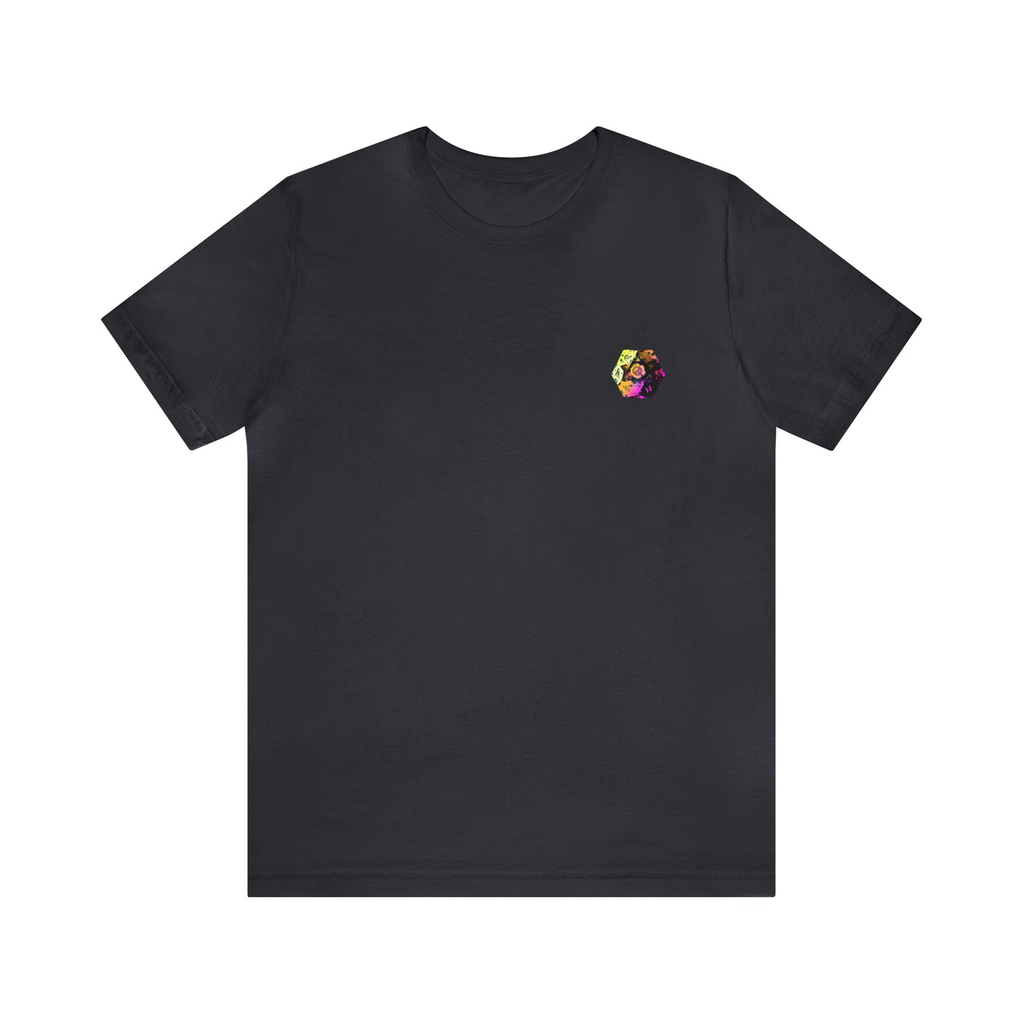 dark-grey-quest-thread-tee-shirt-with-small-neon-splatter-d20-dice-on-left-chest
